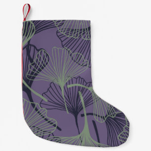 Calcetín Navideño Pequeño Gingko biloba: patrón de cosecha abstracta.