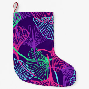Calcetín Navideño Pequeño Gingko tropical floral deja el fondo en neón c