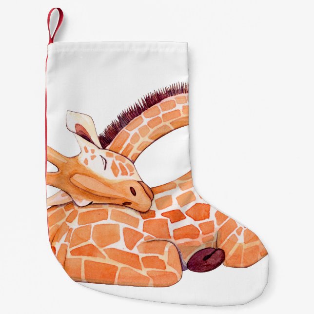 Calcetín Navideño Pequeño Girafa durmiente: Agua suave (Anverso)