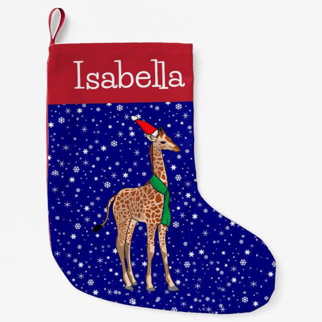 Calcetín Navideño Pequeño Giraffe de bebé personalizada en un Sombrero (Anverso)
