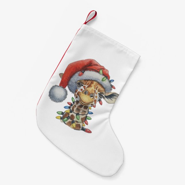 Calcetín Navideño Pequeño Giraffe festiva (Frente (Colgado))