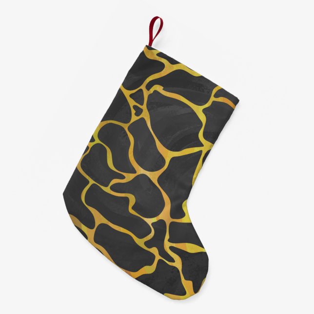 Calcetín Navideño Pequeño Giraffe Impresión negra y amarilla (Frente (Colgado))