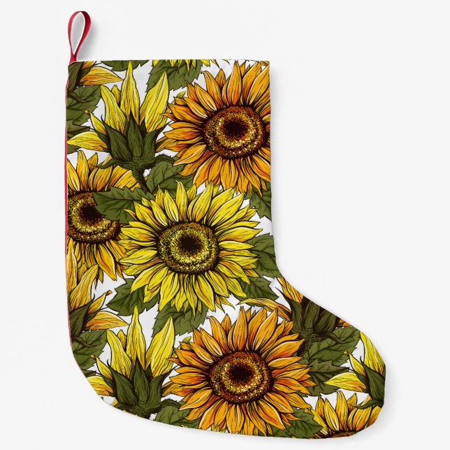 Calcetín Navideño Pequeño Girasol dibujado a mano (Anverso)