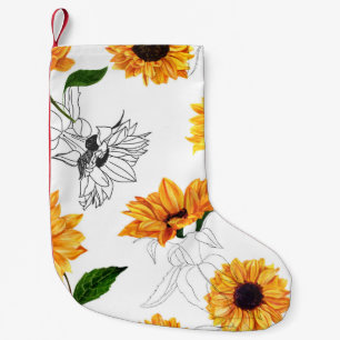 Calcetín Navideño Pequeño girasoles dibujados a mano: patrón amarillo vibran