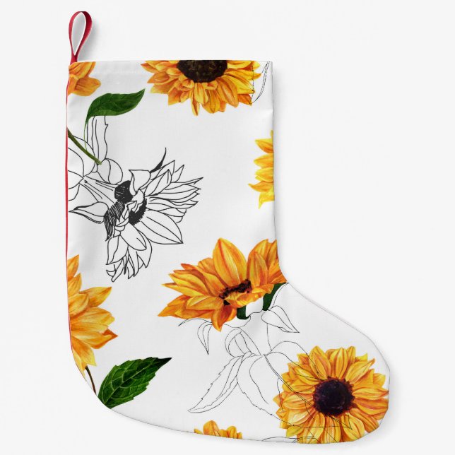 Calcetín Navideño Pequeño girasoles dibujados a mano: patrón amarillo vibran (Anverso)