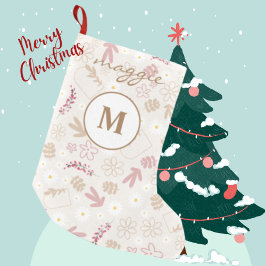 Calcetín Navideño Pequeño Girly pastel beautiful floral pattern monogrammed 