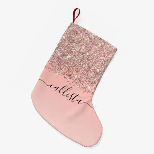 Calcetín Navideño Pequeño Giro Rosa Oro Confetti Gradiente Rosa Ombre