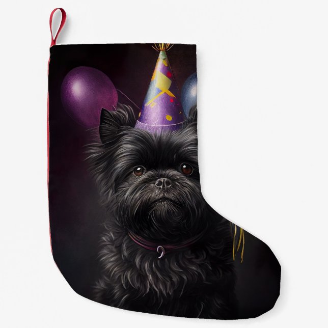Calcetín Navideño Pequeño Globos de cumpleaños de Affenpinscher Dog (Anverso)