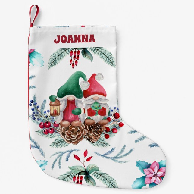 Calcetín Navideño Pequeño Gnome con gorra rojo y verde (Anverso)