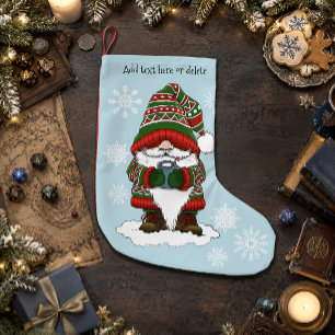 Calcetín Navideño Pequeño Gnomo de Navidad Rojo Verde Lindo