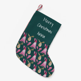 Calcetín Navideño Pequeño Gnomo de Navidad Rosa y Reno con Guantes