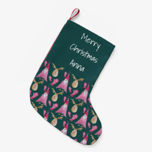 Calcetín Navideño Pequeño Gnomo de Navidad Rosa y Reno con Guantes