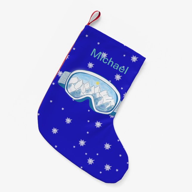 Calcetín Navideño Pequeño Gogles de esquí con reflexión de montaña personali (Frente (Colgado))