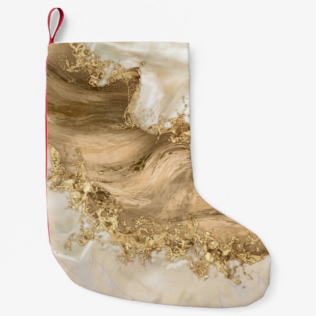 Calcetín Navideño Pequeño Gold and Pearl - Splatter and flow (Anverso)