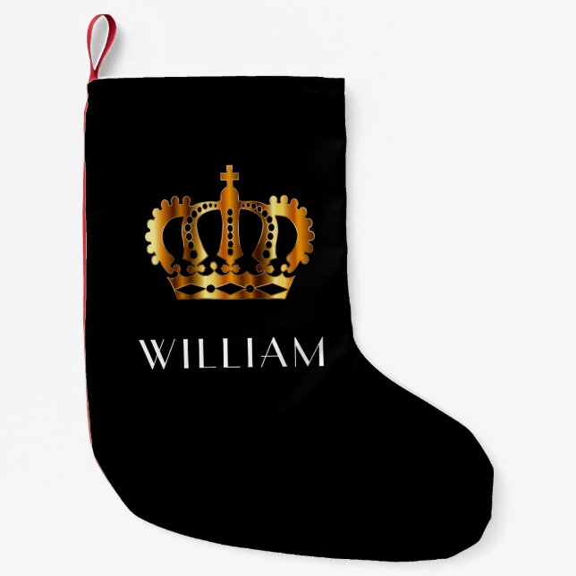 Calcetín Navideño Pequeño Golden Crown Custom Name Black (Anverso)