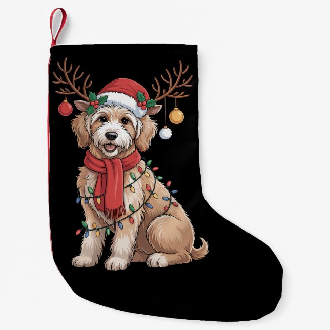 Calcetín Navideño Pequeño Golden Doodle Gorgeous Reindeer Christmas Tree  (Anverso)