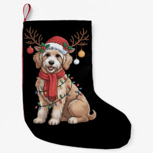 Calcetín Navideño Pequeño Golden Doodle Precioso Reno Árbol de Navidad