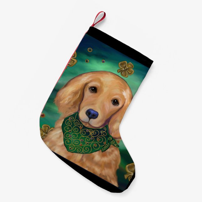 Calcetín Navideño Pequeño Golden Retriever (Frente (Colgado))