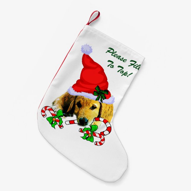 Calcetín Navideño Pequeño Golden Retriever Merry Christmas (Frente (Colgado))