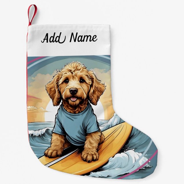 Calcetín Navideño Pequeño Goldendoodle Dog (Anverso)