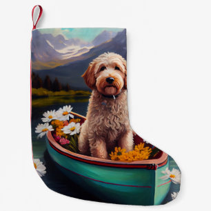 Calcetín Navideño Pequeño Goldendoodle en una pala: Una aventura escénica