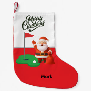 Calcetín Navideño Pequeño Golf Santa Golfer con Feliz Navidad