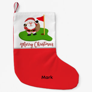 Calcetín Navideño Pequeño Golf Santa Golfer con Feliz Navidad