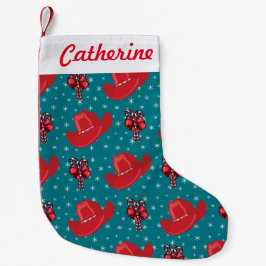 Calcetín Navideño Pequeño Gorra de vaquero y canas de canto con copas de nie