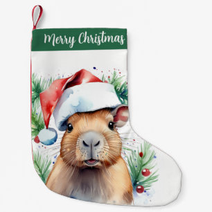 Calcetín Navideño Pequeño Gorra navideño Feliz Capibara -