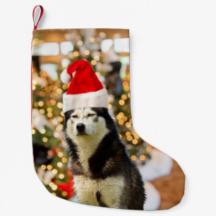 Calcetín Navideño Pequeño Gorra Siberian Husky Christmas Tree