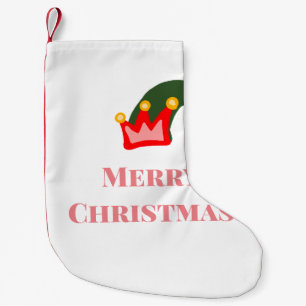 Calcetín Navideño Pequeño Gorrito rojo verde feliz Navidad añadir nombre tex
