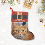 Calcetín Navideño Pequeño Graciosa foto y nombre del gato de Santa Claus per<br><div class="desc">A tu gato le encantará este divertido Navidad de medias personalizado sólo para él. Añade el nombre de tu gatito al cinturón rojo y negro de Santa y una foto debajo. Agradable y festivo, y amplio espacio para picar un gato o un aperitivo. ... . un navidad de existencias que...</div>