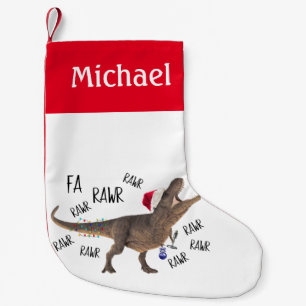 Calcetín Navideño Pequeño Gracioso Dinosaurio T-Rex Tyrannosaurus Personaliz