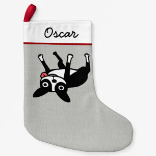Calcetín Navideño Pequeño Gracioso perro de Boston terrier personalizado