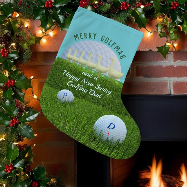 Calcetín Navideño Pequeño Gracioso Tema Del Golf Seis Navidades Geeses Alcan (Merry Golfmas! There's 6 geese laying golf balls on this fun christmas stocking. Perfect for golfers)