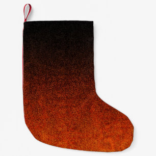 Calcetín Navideño Pequeño Gradiente Naranja de caída y Purpurina negro