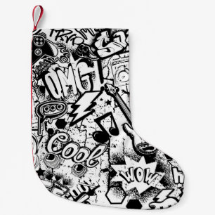 Calcetín Navideño Pequeño Graffiti de historietas en blanco y negro sin fisu