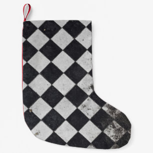 Calcetín Navideño Pequeño Gráfica de arlequín blanco y negro