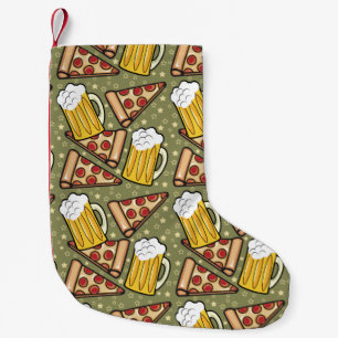 Calcetín Navideño Pequeño Gráfico de la cerveza y de la pizza