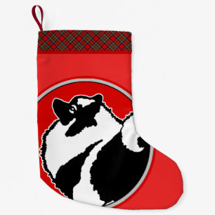 Calcetín Navideño Pequeño Gráficos de Keeshond - Arte de perro original lind