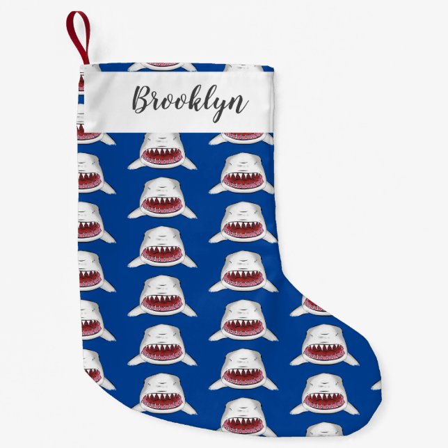 Calcetín Navideño Pequeño Gran tiburón blanco significa ilustracion personal (Anverso)