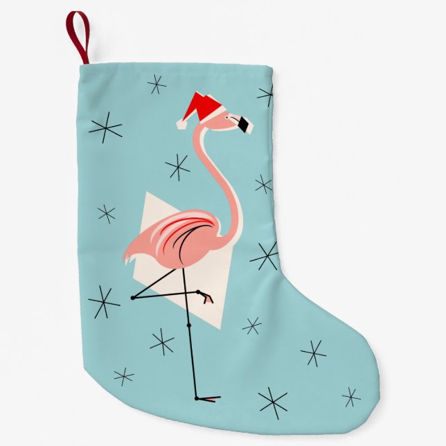 Calcetín Navideño Pequeño Granja Flamingo Santa Blue (Anverso)