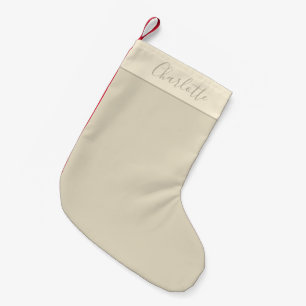 Calcetín Navideño Pequeño Granja Moderna Nombre Personalizado en Script Beig
