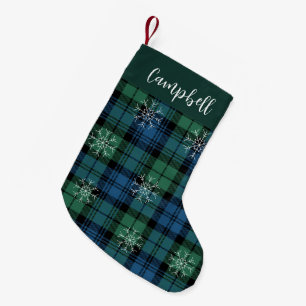 Calcetín Navideño Pequeño Granja Rustic Plaid Campbell Tartan Green