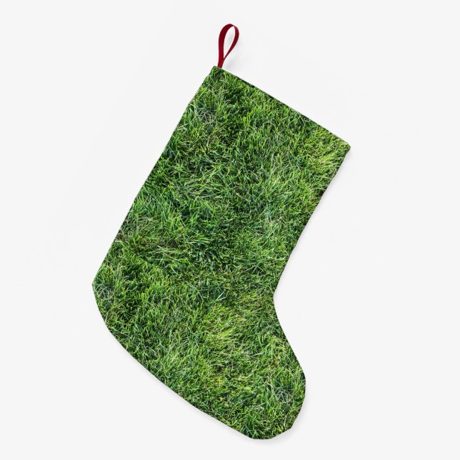 Calcetín Navideño Pequeño Grasa verde divertido patrón de textura foto real (Frente (Colgado))