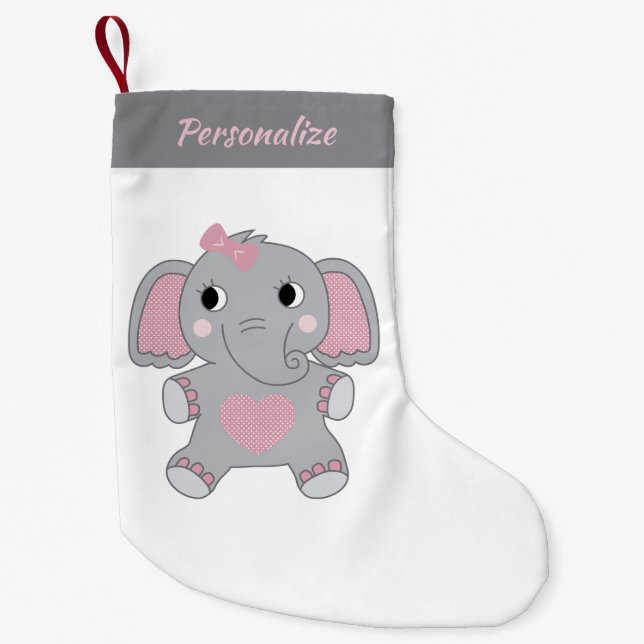 Calcetín Navideño Pequeño Gray and Pink Animated Baby Elephant Christmas (Anverso)