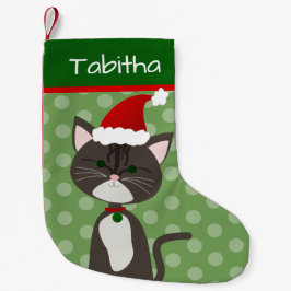 Calcetín Navideño Pequeño Gray Tabby Santa Kitty