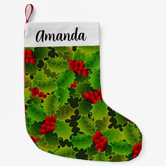 Calcetín Navideño Pequeño Green and red Holly (Anverso)