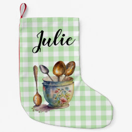 Calcetín Navideño Pequeño "Green and White Checkered - Spoons in Cup