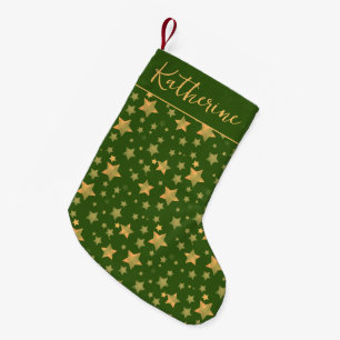Calcetín Navideño Pequeño Green Gold Star Pattern Retro Vintage Christmas